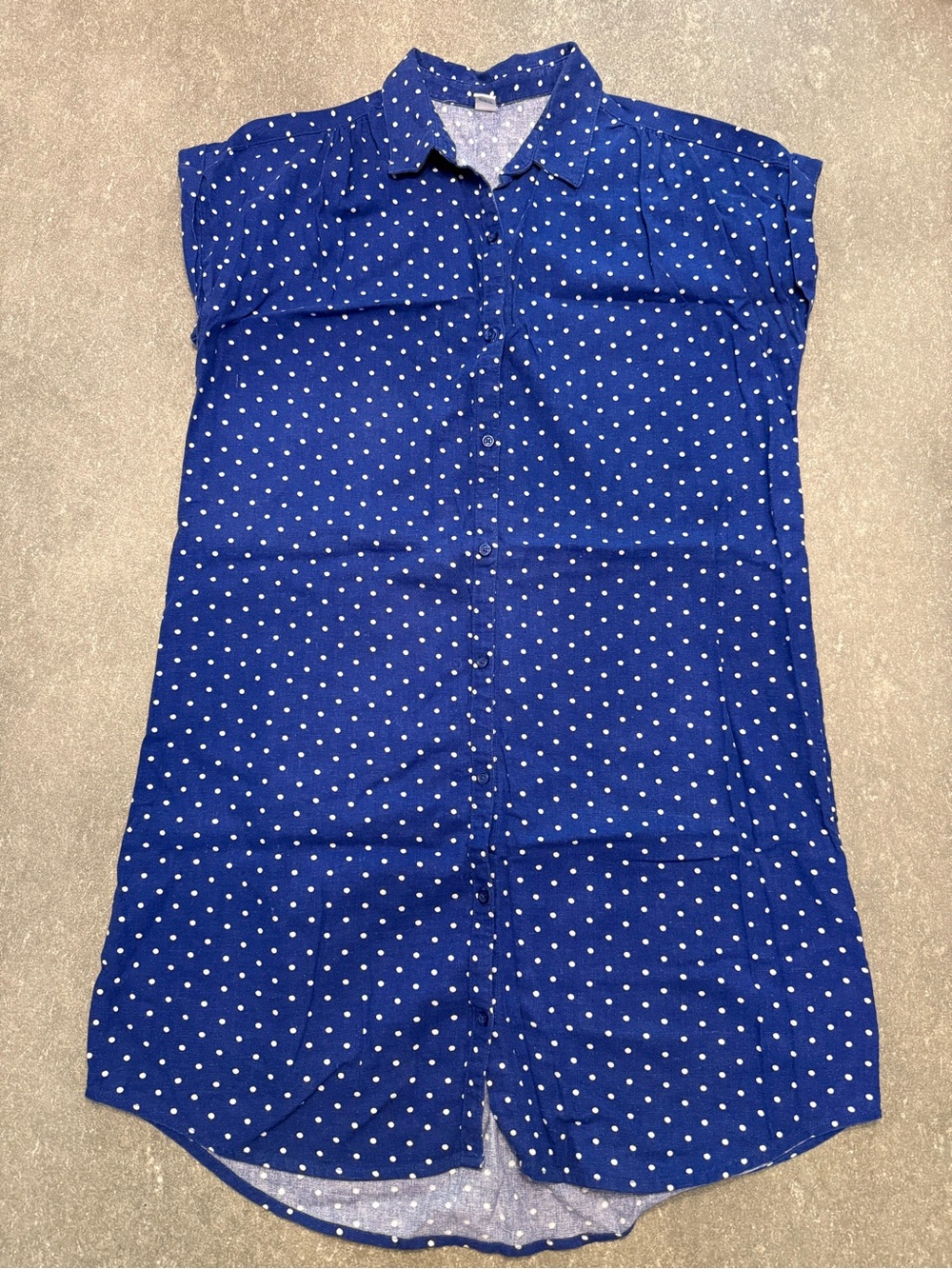 EUC Women’s Old Navy Blue Polka Dot Button-Up Linen-Blend Shirtdress - Size L